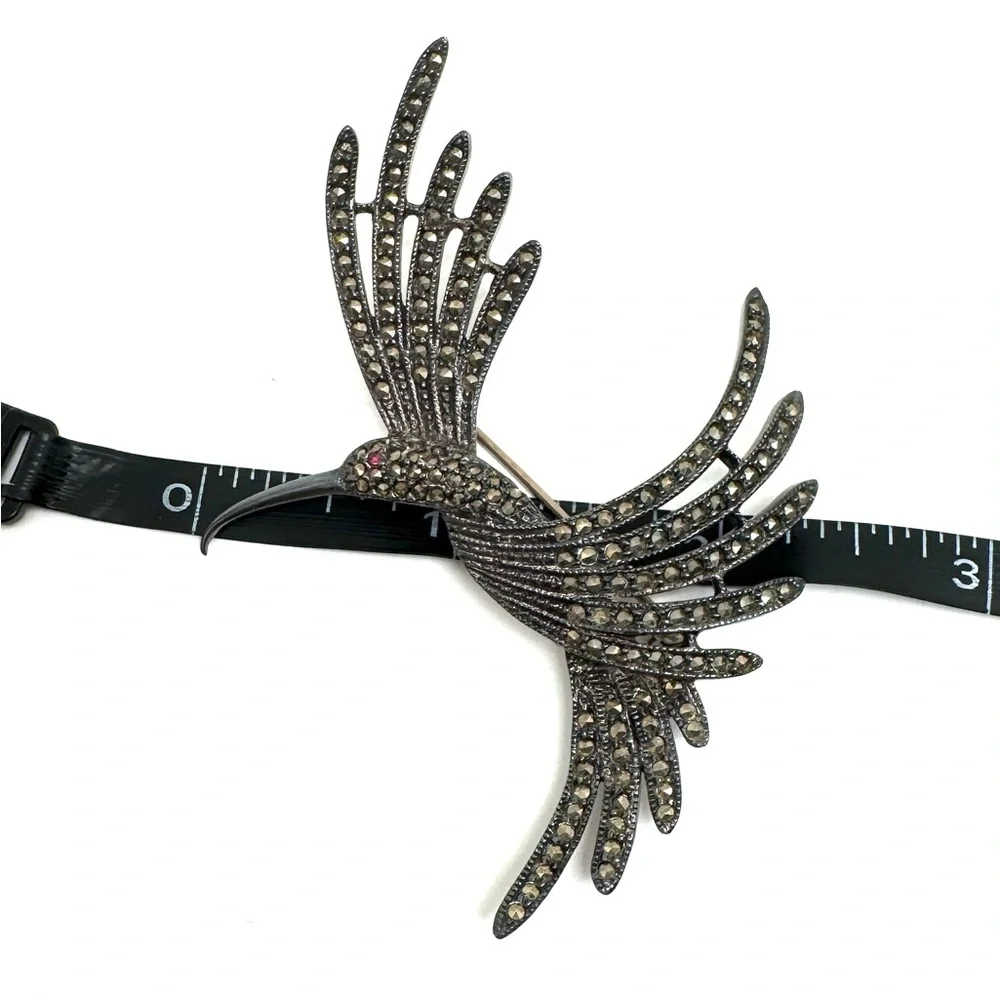 Judith Jack Sterling Silver and Marcasite Brooch Vintage Hummingbird Pin
